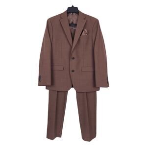 Bar III Mens Slim Fit 2 Piece Suit 38R 30x32 Brown Rust Solid Stretch Wool NWT